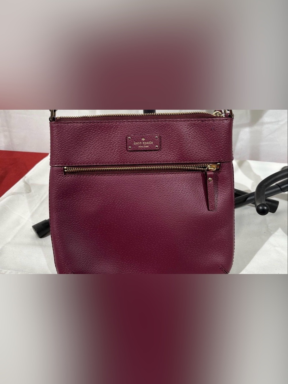 kate spade burgundy leather tote with gold hardware